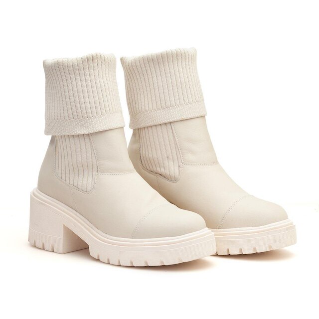 Bota Coturno Meia Feminino Cano Alto Salto Medio Off