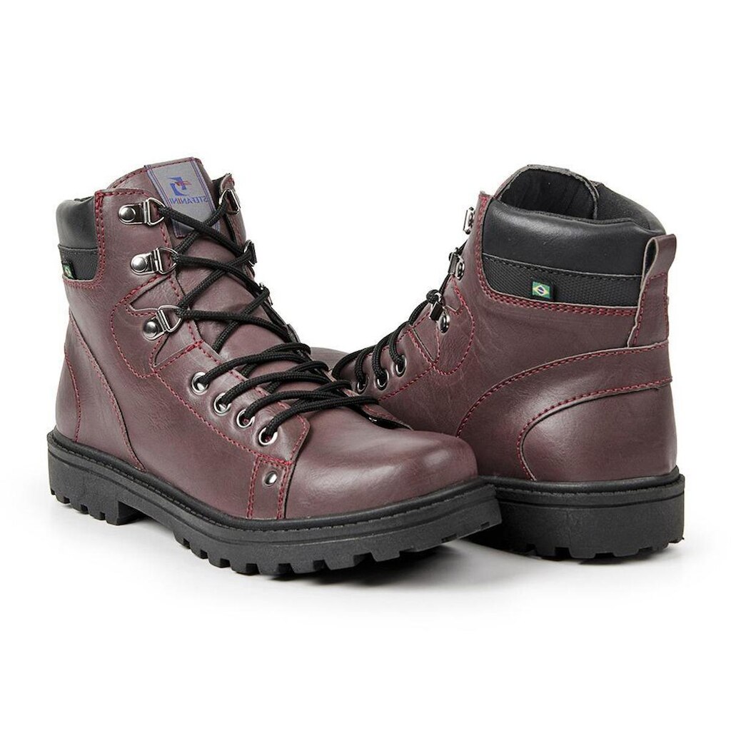 Bota Coturno Militar Masculino Solado Tratorado Antiderrapante Vinho