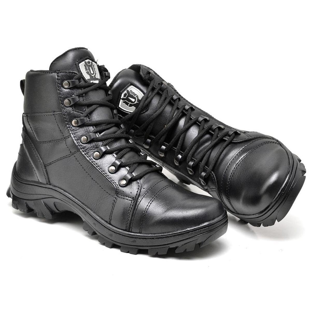 Bota Coturno Militar Tática Couro Masculina Cano Baixo Preta Lisa Menor preço em Bota Coturno Militar Tática Couro Masculina Cano Baixo Preta Lisa