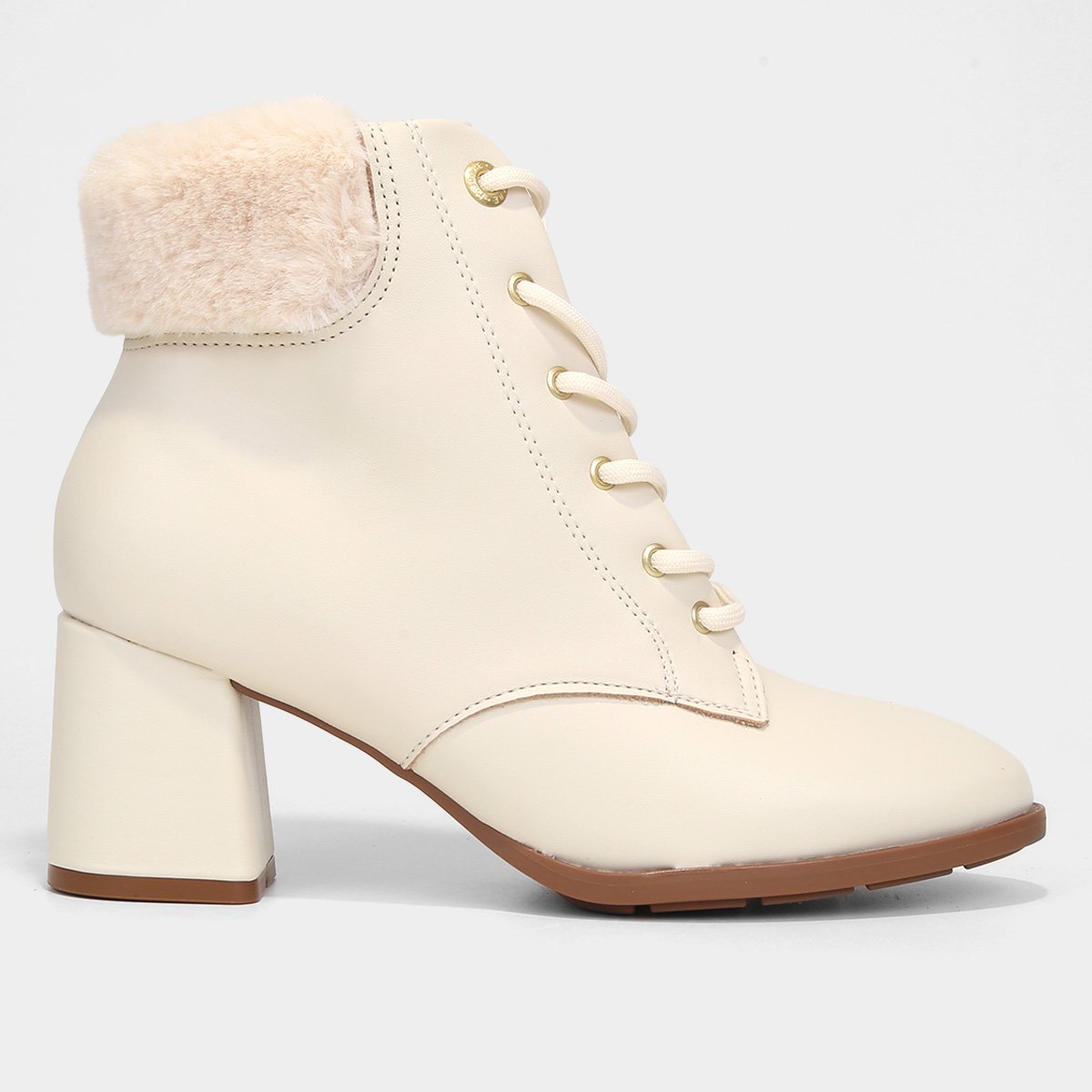 Bota Coturno Modare Pelo Cano Baixo Feminina - Off White Menor preço em Bota Coturno Modare Pelo Cano Baixo Feminina - Off White