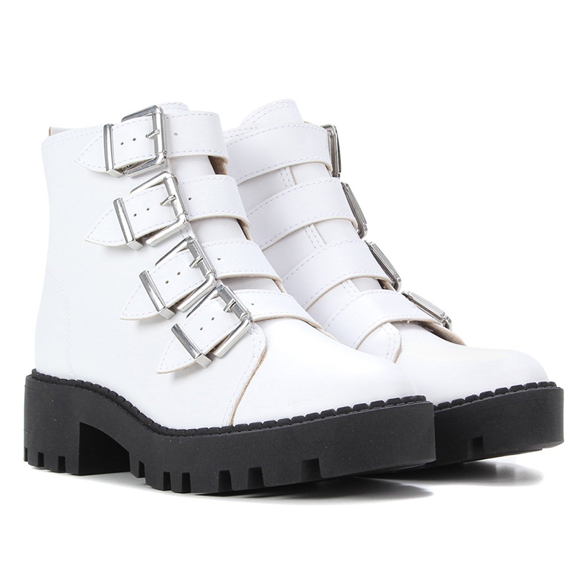 Bota Coturno Moleca Fivela Feminina - Branco Menor preço em Bota Coturno Moleca Fivela Feminina - Branco