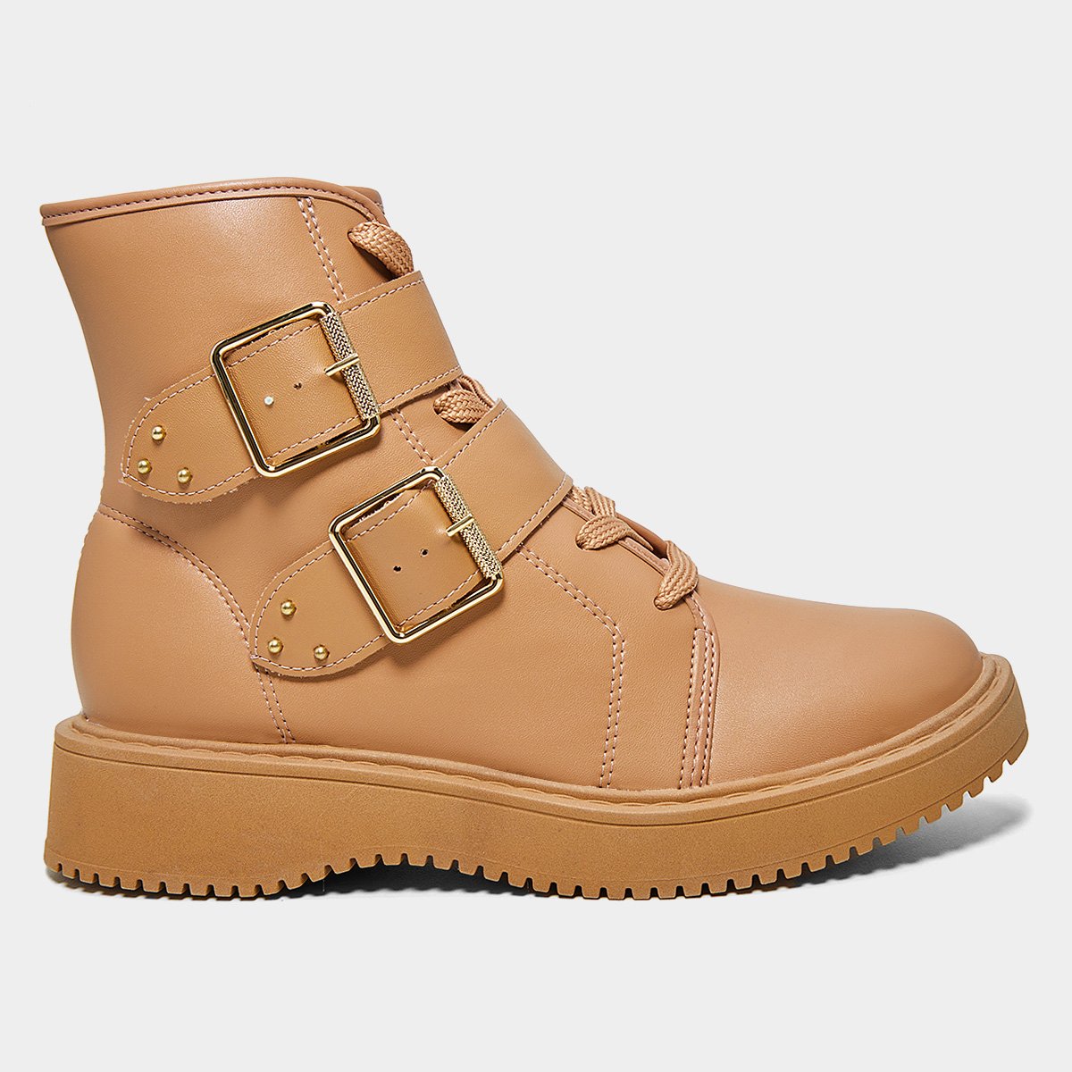Bota Coturno Moleca Fivelas Feminina - Caramelo Menor preço em Bota Coturno Moleca Fivelas Feminina - Caramelo