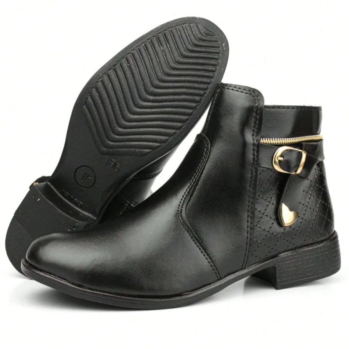 Bota Coturno Montaria Feminina Cano Curto Salto Baixo Ziper Menor preço em Bota Coturno Montaria Feminina Cano Curto Salto Baixo Ziper