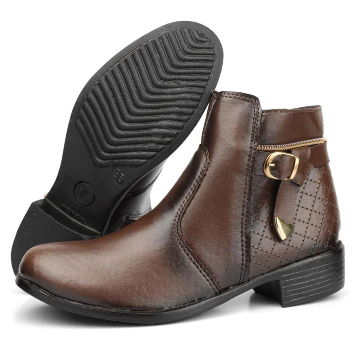 Bota Coturno Montaria Feminina Cano Curto Salto Baixo Ziper Menor preço em Bota Coturno Montaria Feminina Cano Curto Salto Baixo Ziper