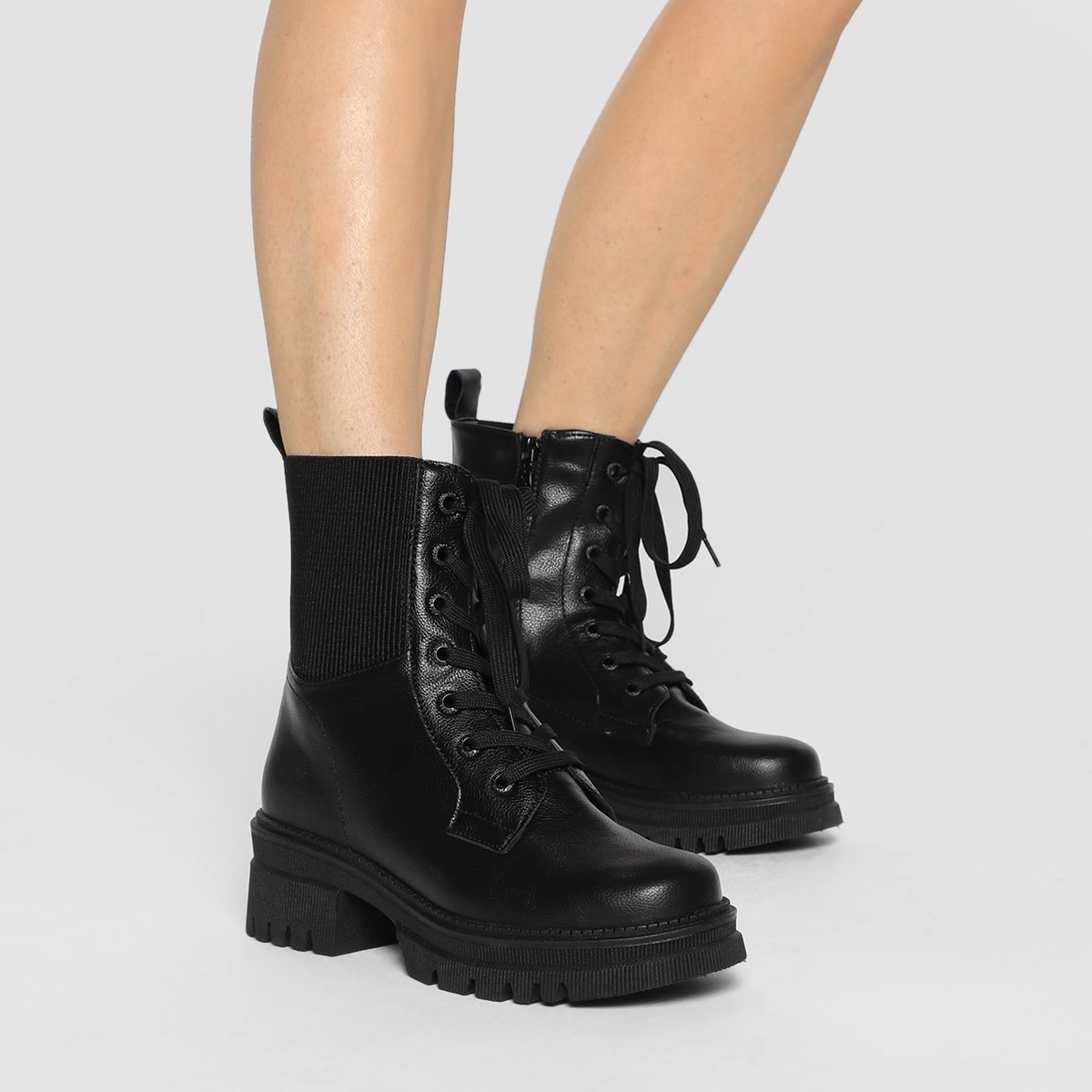 Coturno Feminino Bota Mooncity Tiras Preta Bota Coturno Mooncity