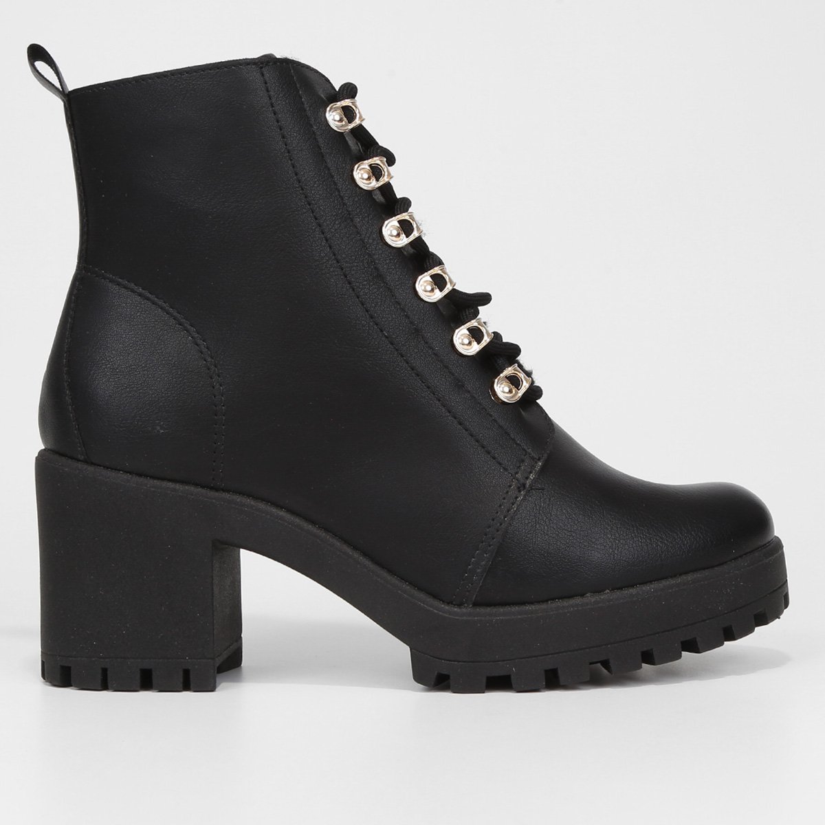 Bota Coturno Ramarim Cano Curto Feminina - Preto+Chumbo Menor preço em Bota Coturno Ramarim Cano Curto Feminina - Preto+Chumbo