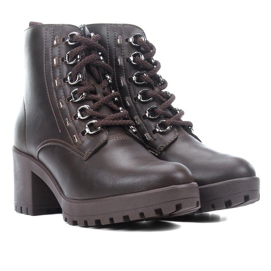 Bota Coturno Ramarim Tratorada Tachas Feminina - Café