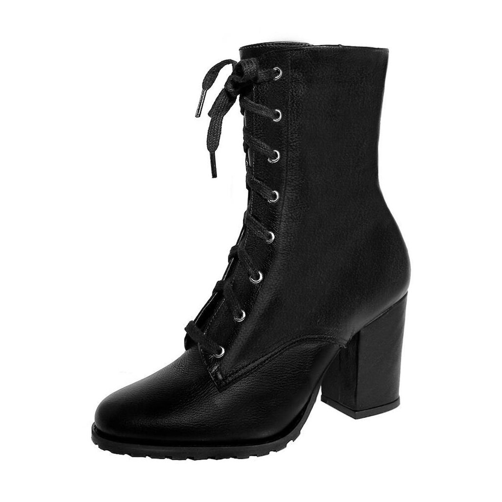 Bota Coturno Salto Alto Grosso Cano Curto Bico Redondo Luiza Sobreira Preta