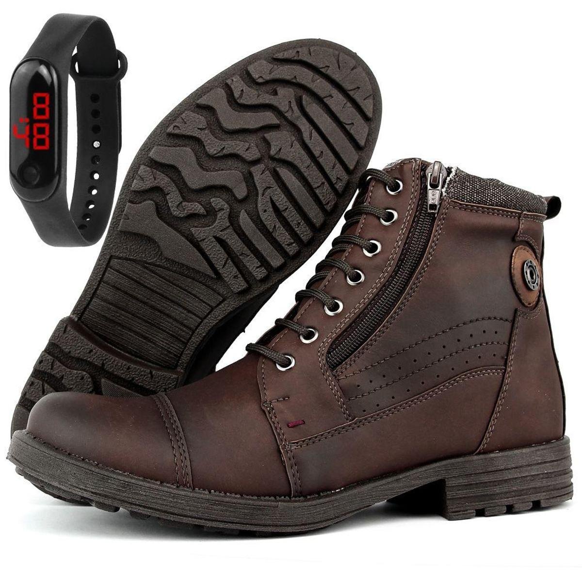 Bota Coturno SapatoFran FortWay com Relógio Digital Masculino - Marrom Menor preço em Bota Coturno SapatoFran FortWay com Relógio Digital Masculino - Marrom