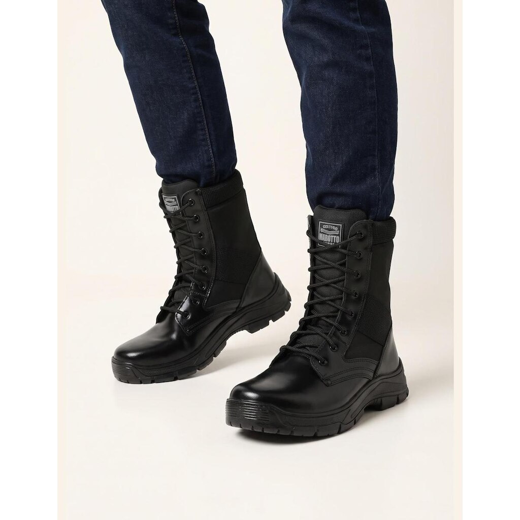 Bota coturno tático masculino couro legítimo cano alto militar