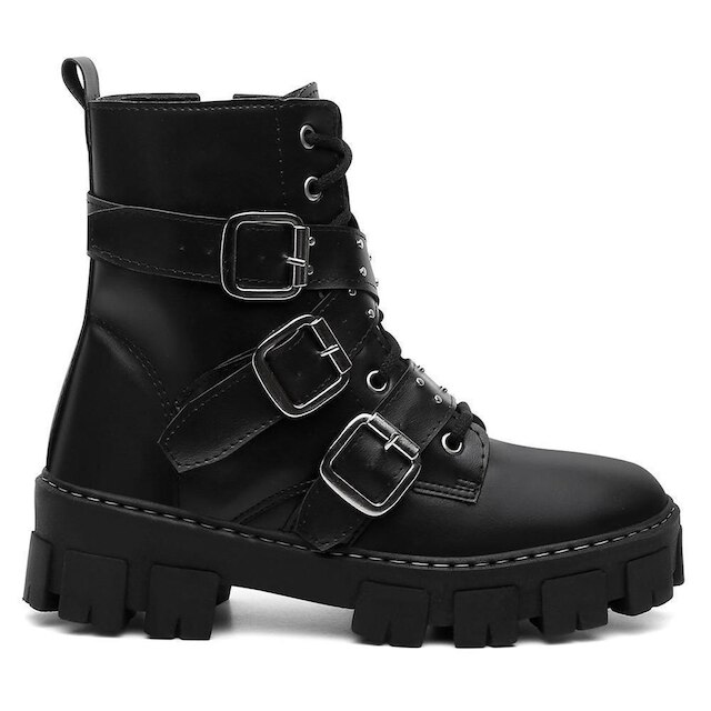 Bota Coturno Tratadorada Rebites Fivela Feminino Conforto