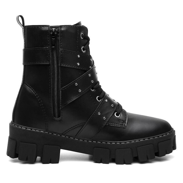 Bota Coturno Tratadorada Rebites Fivela Feminino Conforto