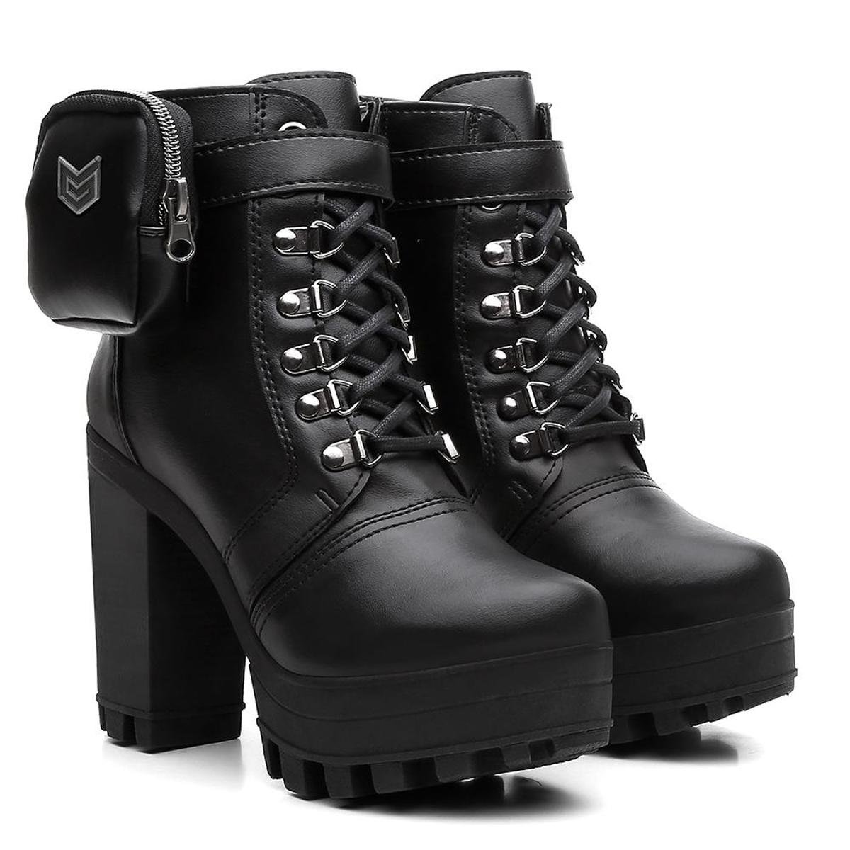 Bota Coturno Tratorada Bag Vicerinne Feminina Salto Alto - Preto Menor preço em Bota Coturno Tratorada Bag Vicerinne Feminina Salto Alto - Preto