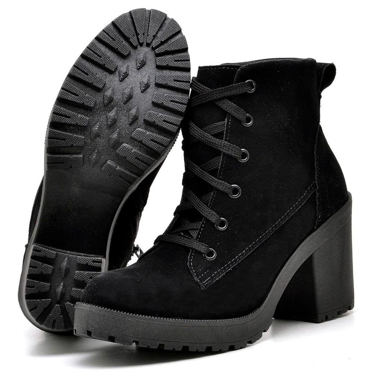 Bota Coturno Tratorada Camurça Feminina Preto Zattini