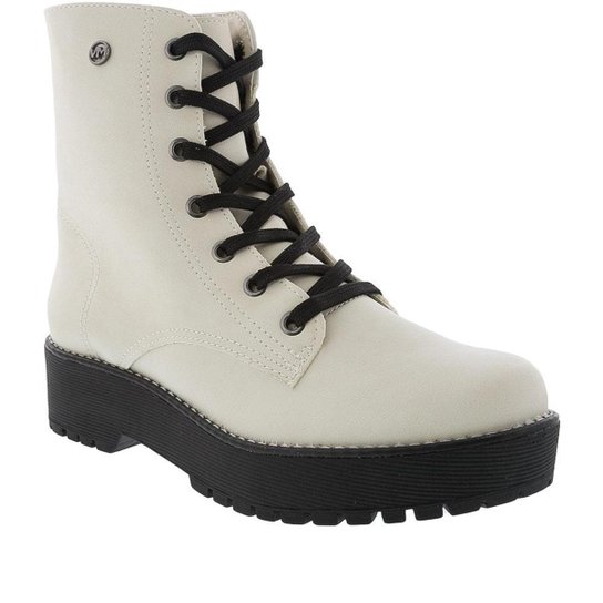 Bota Coturno Via Marte Plataforma com Pespontos Preto - Off White