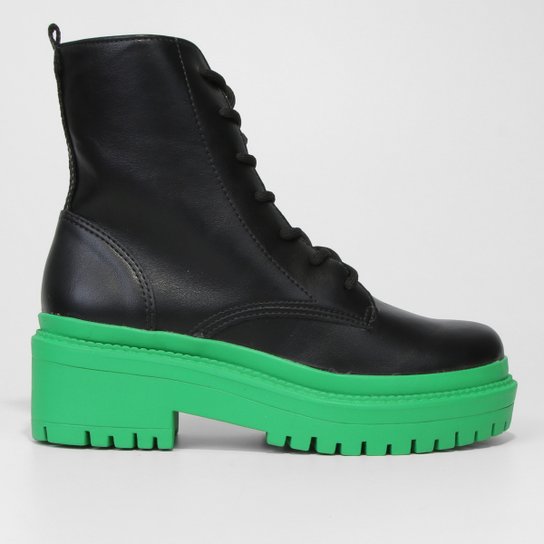 Bota Coturno Via Marte Salto Médio Feminina - Preto+verde