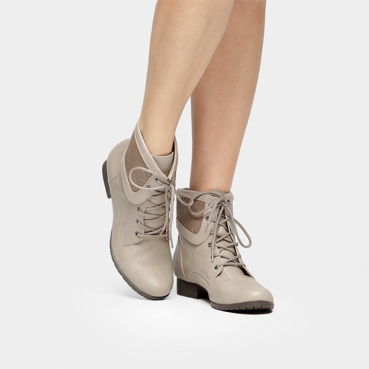 Bota Coturno Via Marte Textura Feminina - Bege | Zattini