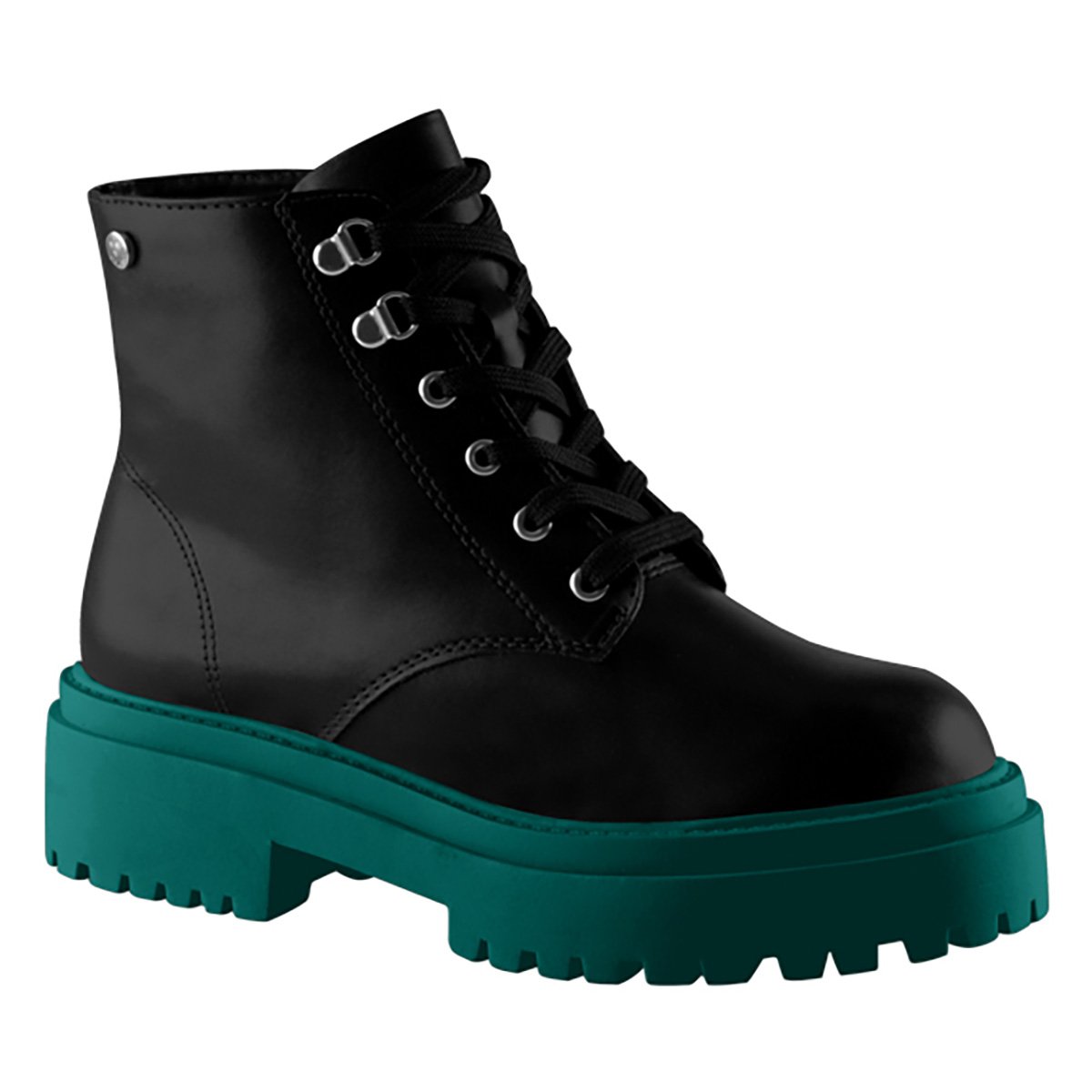 Bota Coturno Via Uno Bicolor Feminina - Preto+Branco Menor preço em Bota Coturno Via Uno Bicolor Feminina - Preto+Branco