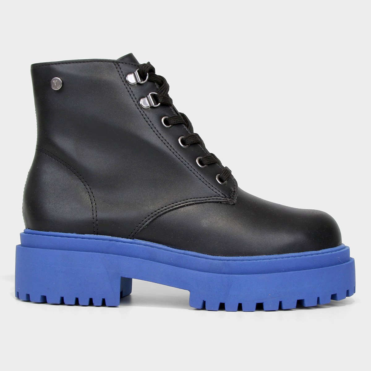 Bota Coturno Via Uno Bicolor Feminina - Preto+Chumbo Menor preço em Bota Coturno Via Uno Bicolor Feminina - Preto+Chumbo