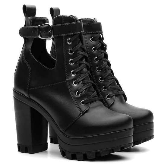 Bota Coturno Vicerinne Sola Tratorada Feminina - Preto