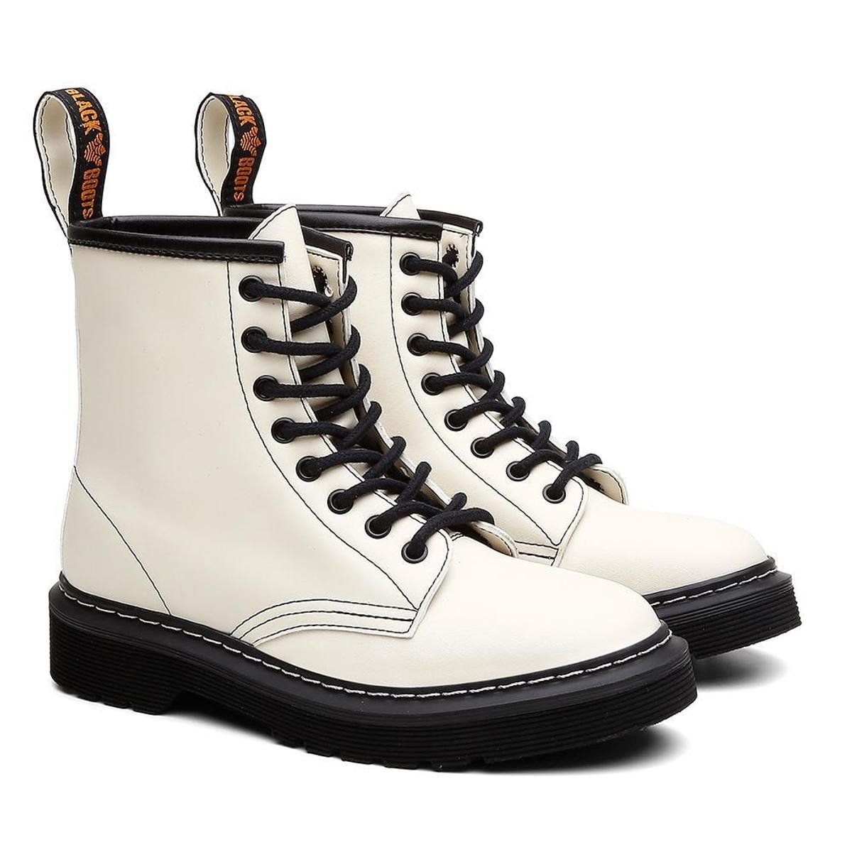 Bota Coturno Viena Unissex Vegano Cano Alto Black Boots - Branco Menor preço em Bota Coturno Viena Unissex Vegano Cano Alto Black Boots - Branco