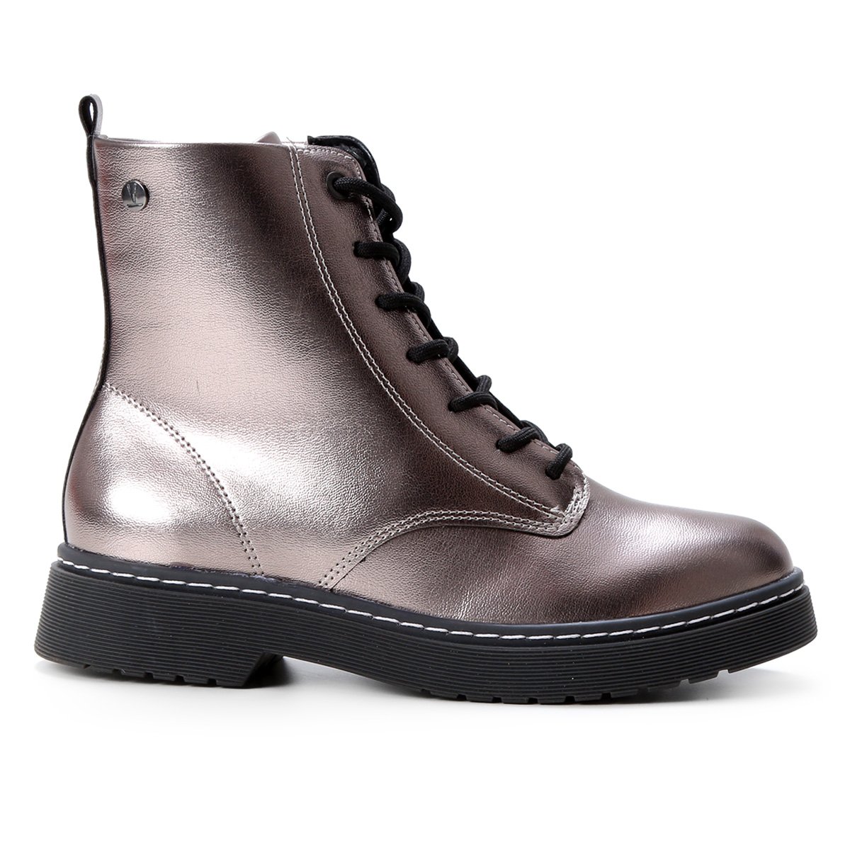 Bota Coturno Vizzano Cano Médio Metalizada Feminina - Prata Menor preço em Bota Coturno Vizzano Cano Médio Metalizada Feminina - Prata