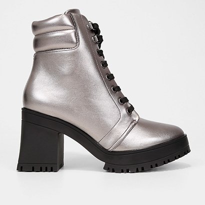 Bota Coturno Vizzano Metalizada Salto Alto Feminina - Feminino