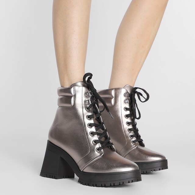 Bota Coturno Vizzano Metalizada Salto Alto Feminina