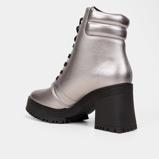 Bota Coturno Vizzano Metalizada Salto Alto Feminina