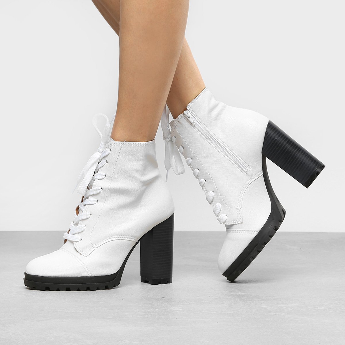 Bota Coturno Vizzano Salto Tratorado Napa Feminina - Branco | Zattini