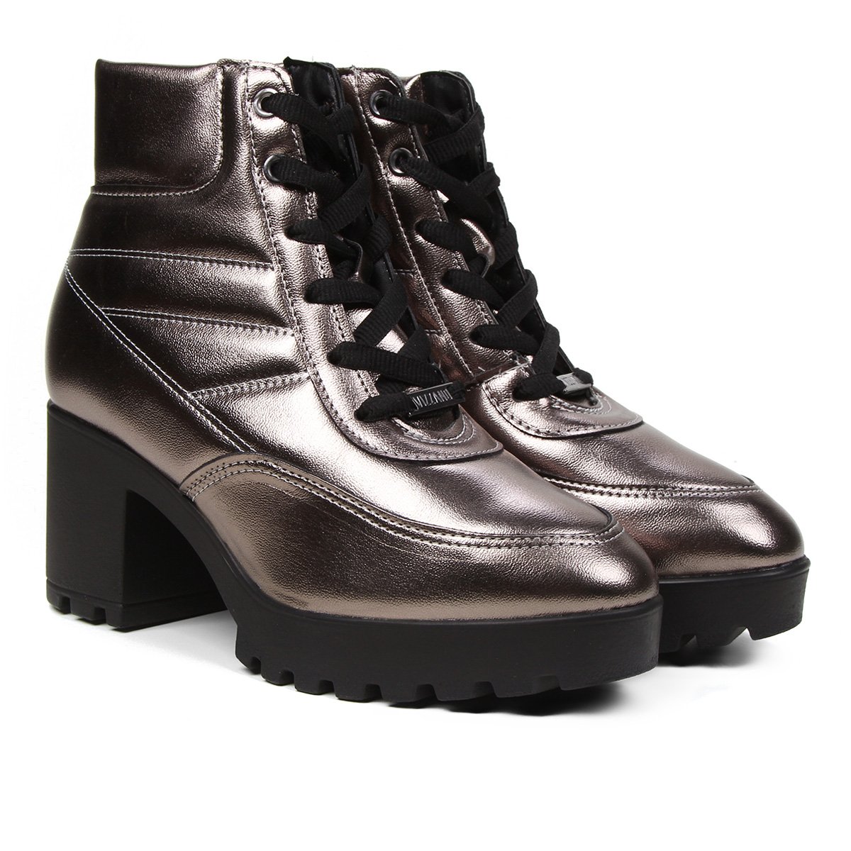 Bota Coturno Vizzano Tratorada Metalizada Feminina - Grafite Menor preço em Bota Coturno Vizzano Tratorada Metalizada Feminina - Grafite