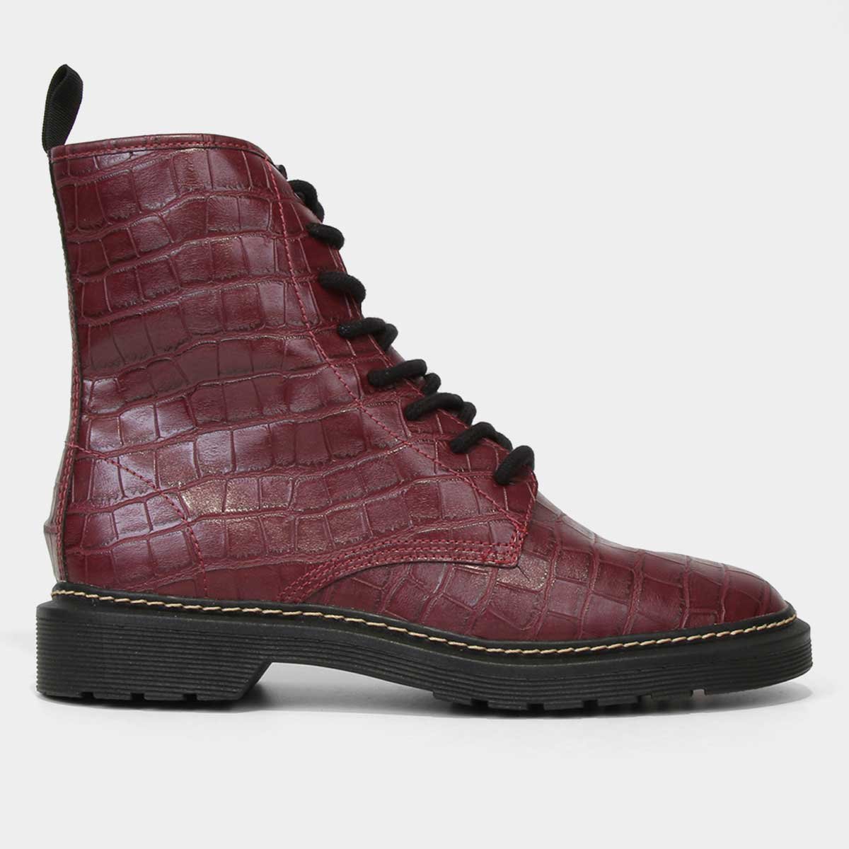 Bota Coturno Zatz Croco Feminina - Vinho Menor preço em Bota Coturno Zatz Croco Feminina - Vinho