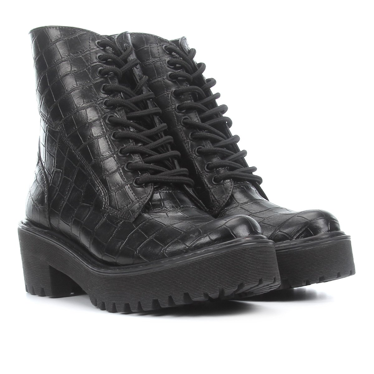 Bota Coturno Zatz Croco Tratorada Feminina - Preto Menor preço em Bota Coturno Zatz Croco Tratorada Feminina - Preto