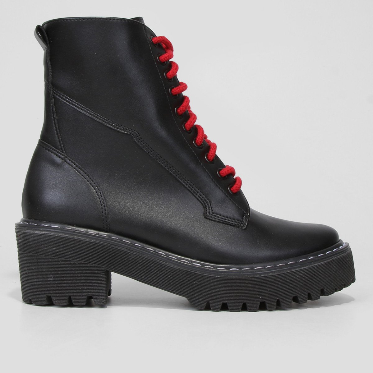 Bota Coturno Zatz Tratorada Feminina - Preto+Vermelho Menor preço em Bota Coturno Zatz Tratorada Feminina - Preto+Vermelho