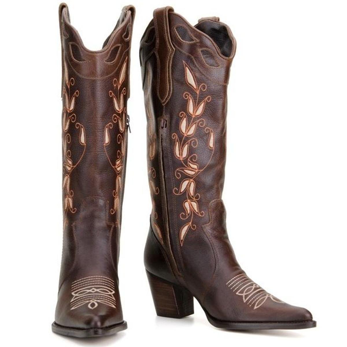 Bota Country Capelli Texana Cano Alto em Couro Feminina - Marrom | Zattini