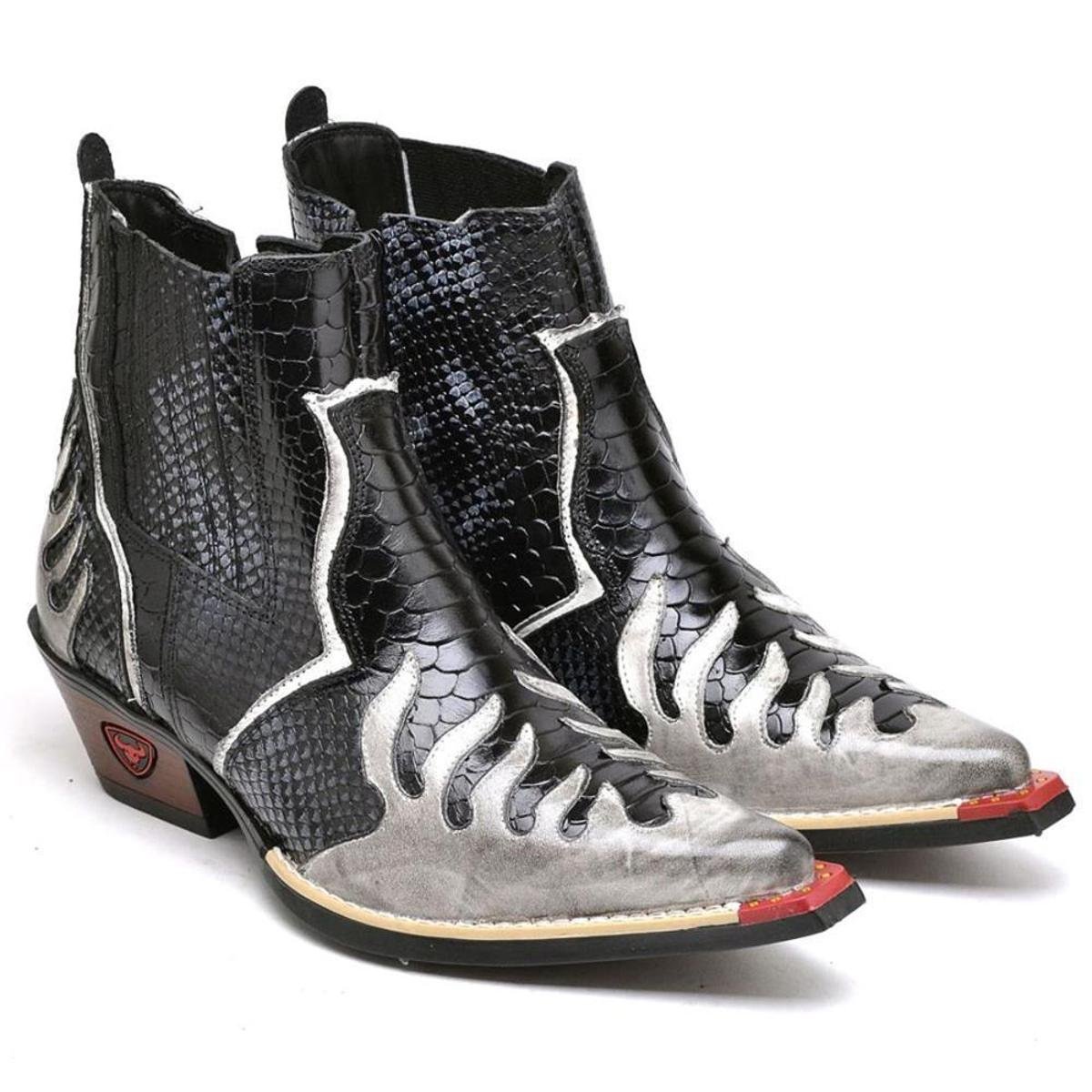 Bota Country Masculina Couro Bico Fino Croco Conforto Estilo - Preto Menor preço em Bota Country Masculina Couro Bico Fino Croco Conforto Estilo - Preto