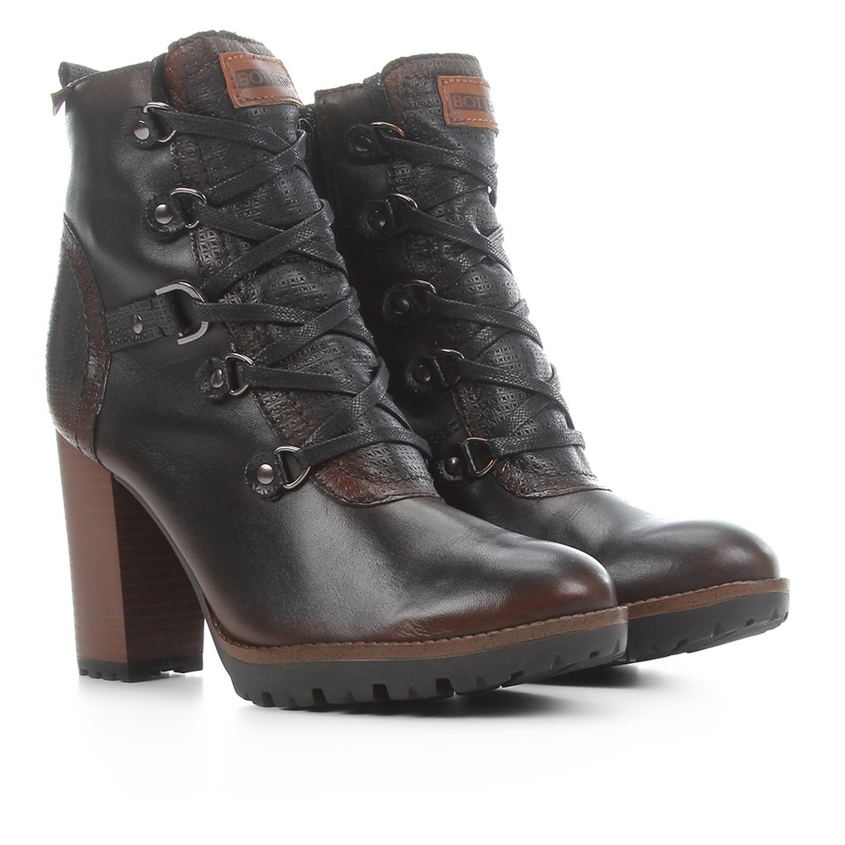 Bota Couro Bottero Coturno Detalhe Ilhós Tratotada Feminina - Preto Menor preço em Bota Couro Bottero Coturno Detalhe Ilhós Tratotada Feminina - Preto