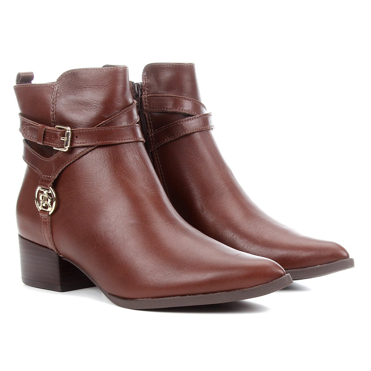 Bota Couro Cano Curto Bottero Bico Fino Fivela Feminina - Café Menor preço em Bota Couro Cano Curto Bottero Bico Fino Fivela Feminina - Café