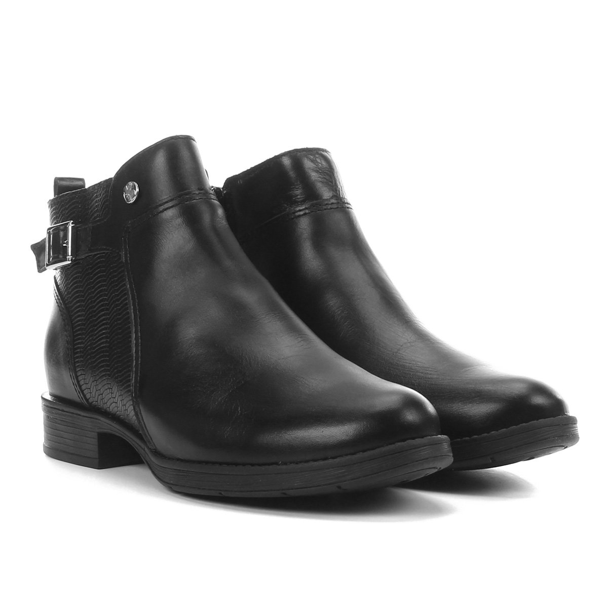 Bota Couro Cano Curto Bottero Fivela Feminina - Preto Menor preço em Bota Couro Cano Curto Bottero Fivela Feminina - Preto