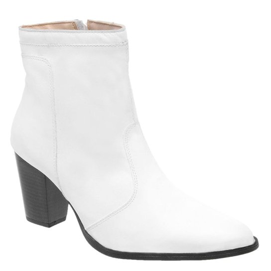 Bota Couro Cano Curto D&R Shoes Salto Grosso Feminina - Branco