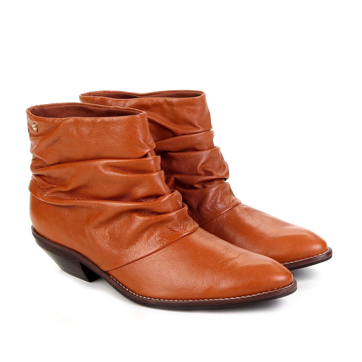 Bota Couro Cano Curto Dumond Efeito Amassado Salto Baixo Feminina -  Caramelo | Zattini