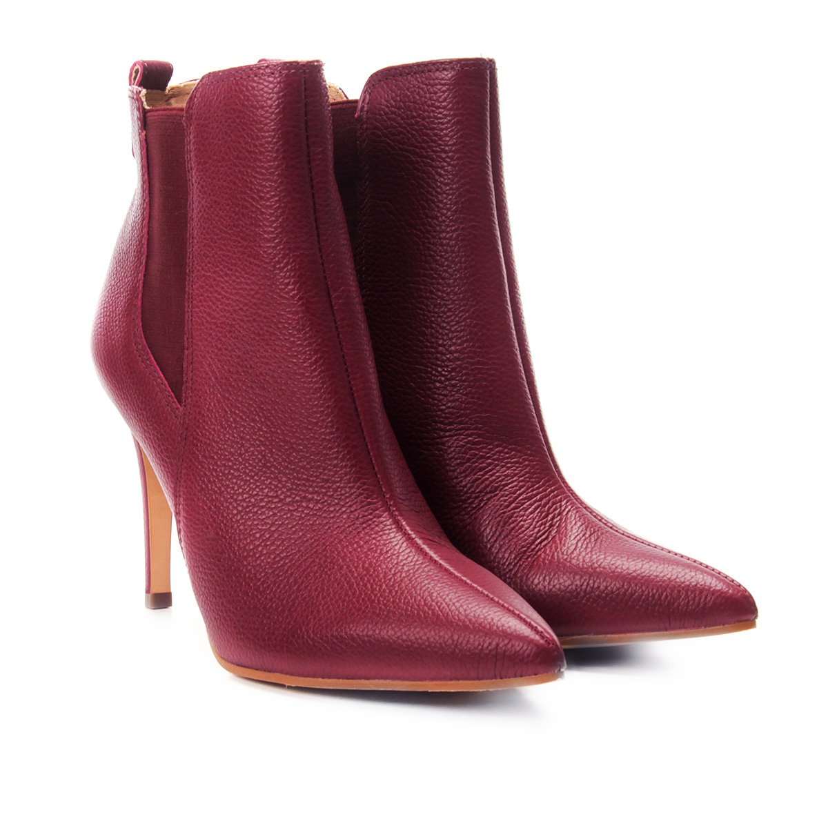 Bota Couro Cano Curto Jorge Bischoff Salto Fino Feminina - Vinho | Zattini