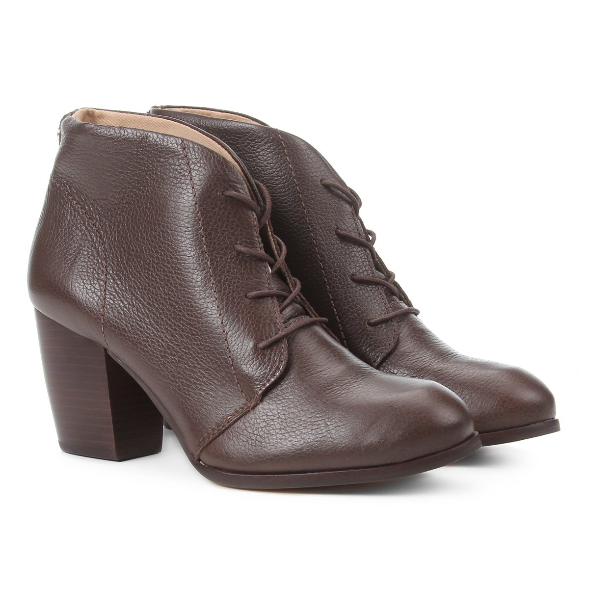 Bota Couro Cano Curto Jorge Bischooff Amarração Feminina - Marrom Menor preço em Bota Couro Cano Curto Jorge Bischooff Amarração Feminina - Marrom