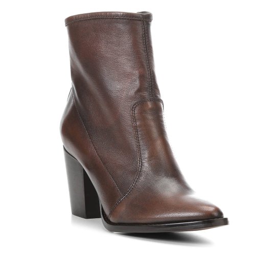 Bota Couro Cano Curto Shoestock Bico Fino Feminina - Café