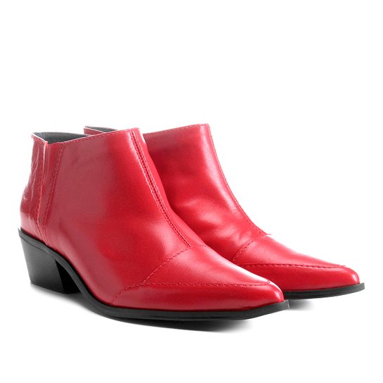 Bota Couro Cano Curto Shoestock Bico Fino Feminina - Vermelho
