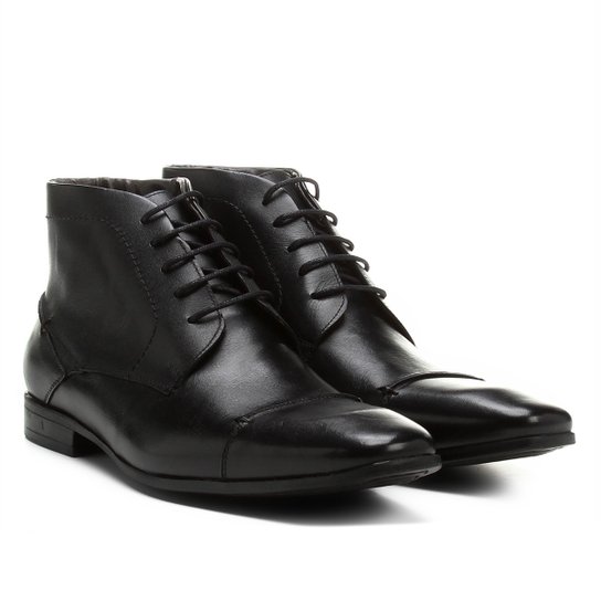 Bota Couro Cano Curto Shoestock Bico Quadrado Masculina - Preto