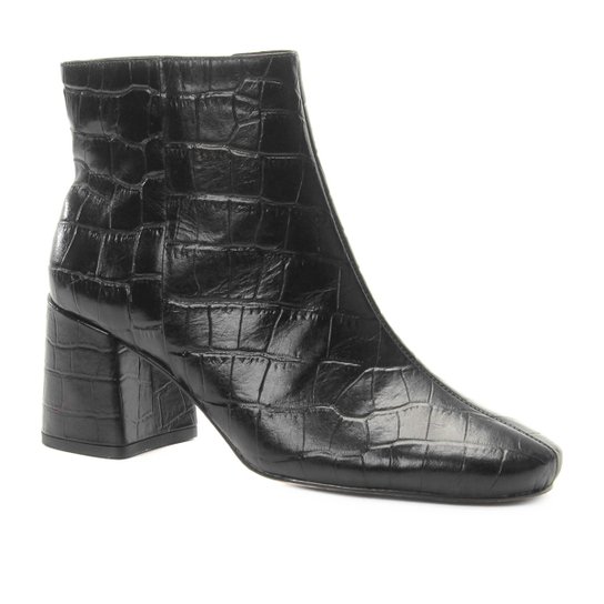 Bota Couro Cano Curto Shoestock Croco Feminina - Preto