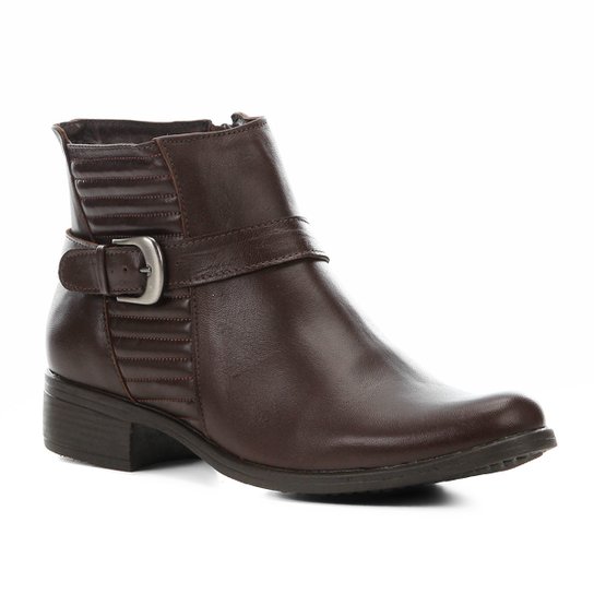 Bota Couro Cano Curto Shoestock Matelassê Feminina - Café