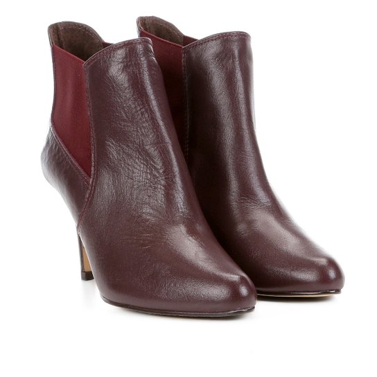 Bota Couro Cano Curto Shoestock Salto Fino Feminina - Vinho