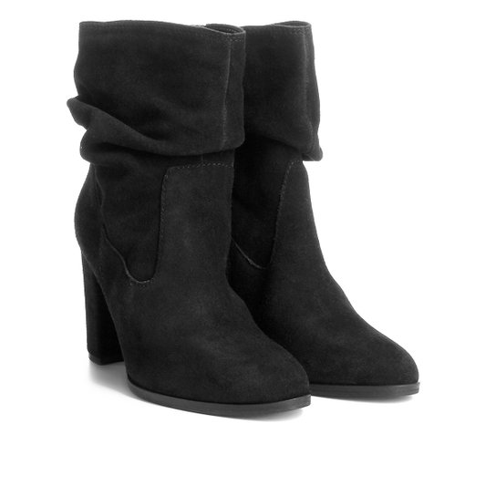 Bota Couro Cano Curto Shoestock Slouch Feminina - Preto